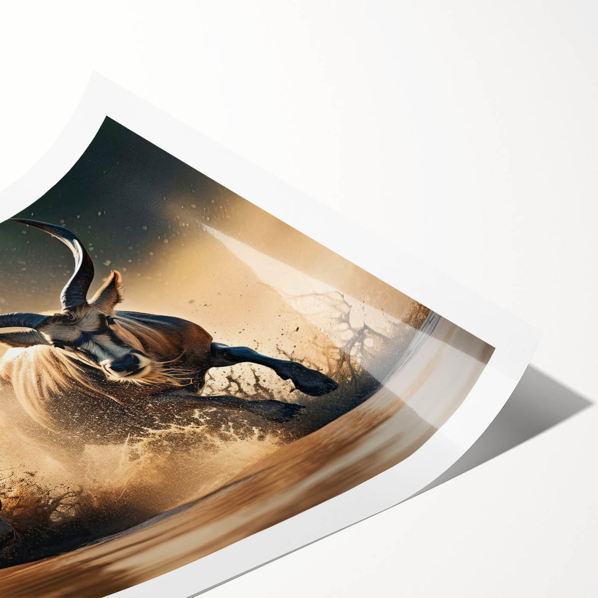Antelope-themed wall art print showcasing vibrant colors and intricate details, perfect for home decor. Rolled and ready for framing, it highlights wildlife artistry.
