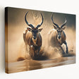 Antelope wall art design on stretched canvas, showcasing a side view of the graceful animal against a natural background, perfect for wildlife enthusiasts' decor.