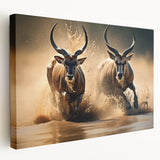 Antelope wall art design on stretched canvas, showcasing a side view of the graceful animal against a natural background, perfect for wildlife enthusiasts' decor.