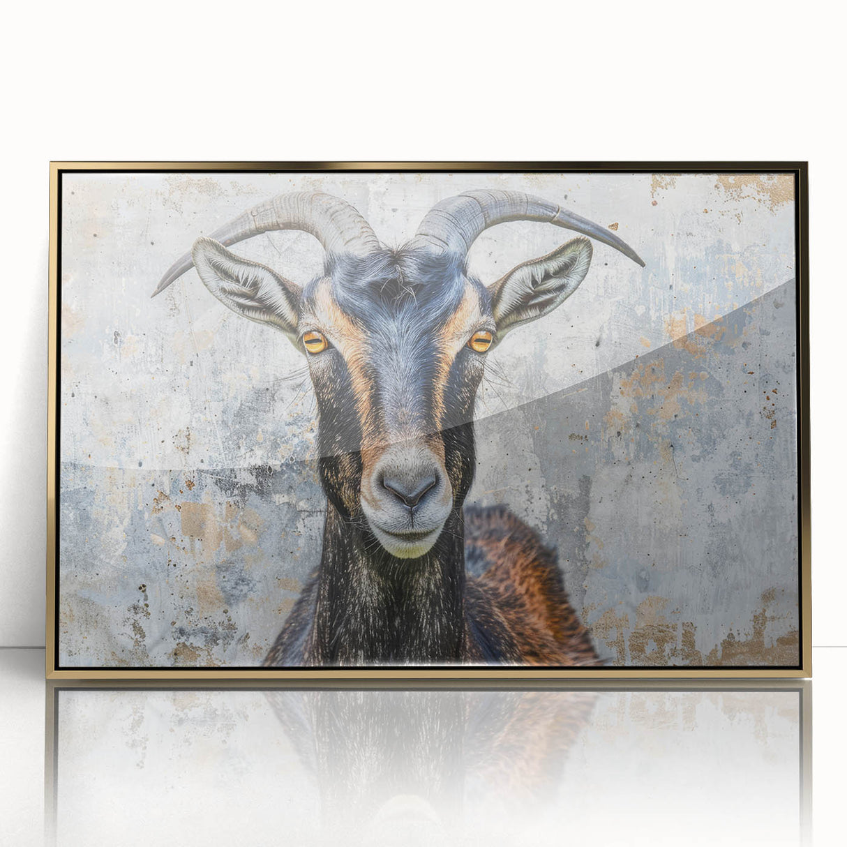 Framed wall art showcasing a detailed antelope design in gold and black, perfect for enhancing living spaces with a touch of wildlife elegance and sophistication.