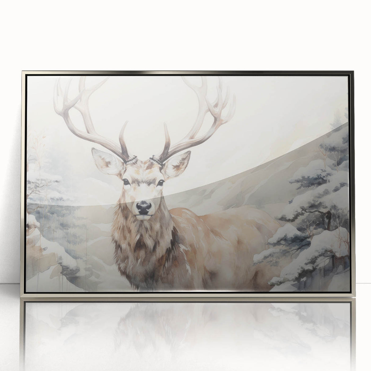 Framed wall art showcasing a stunning silver-front view of an antelope design, perfect for wildlife enthusiasts, adding elegance to any space.