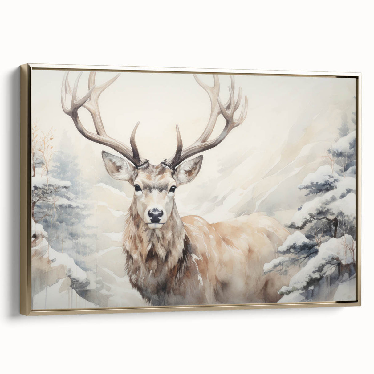 Framed canvas wall art showcasing a golden antelope design, capturing intricate details and vibrant colors, perfect for enhancing modern decor in any space.