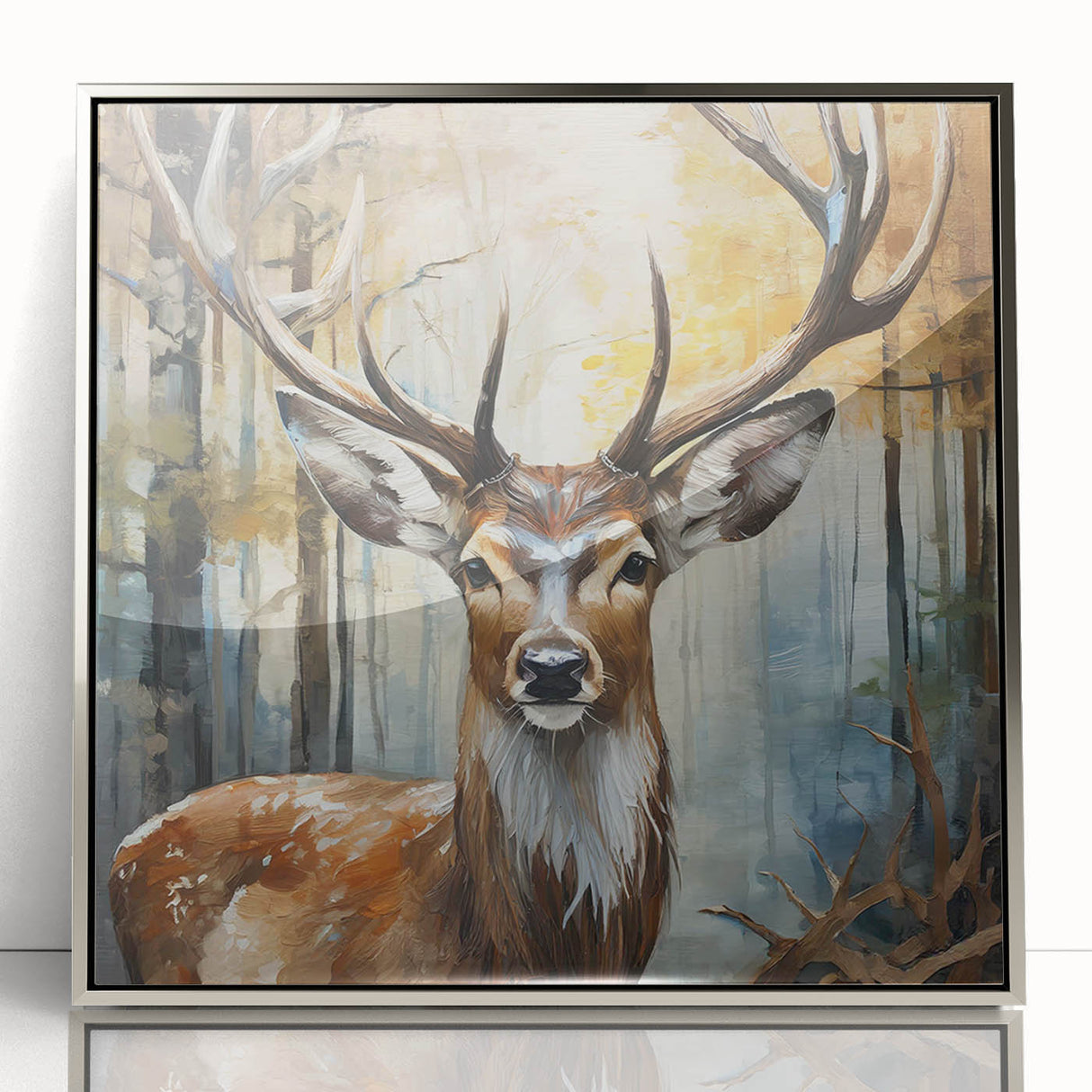 Framed acrylic wall art showcasing a stunning antelope design, featuring intricate details and a sleek silver finish, perfect for enhancing modern decor.