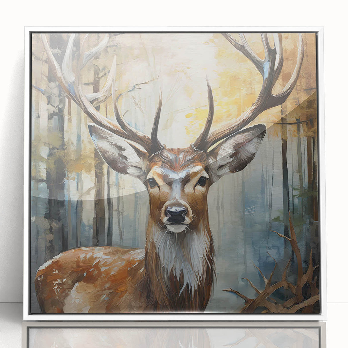 Framed acrylic wall art featuring a vibrant antelope design in a white frame, showcasing a colorful African wildlife theme suitable for home decor. Perfect for animal lovers and art enthusiasts.
