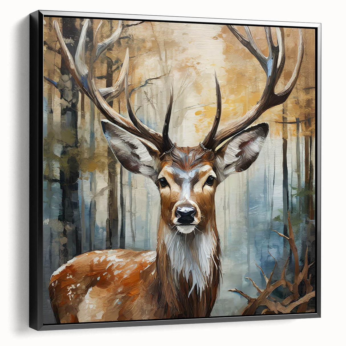 Framed canvas wall art showcasing a striking black antelope design, ideal for wildlife enthusiasts, featuring bold colors and intricate details in a modern setting.