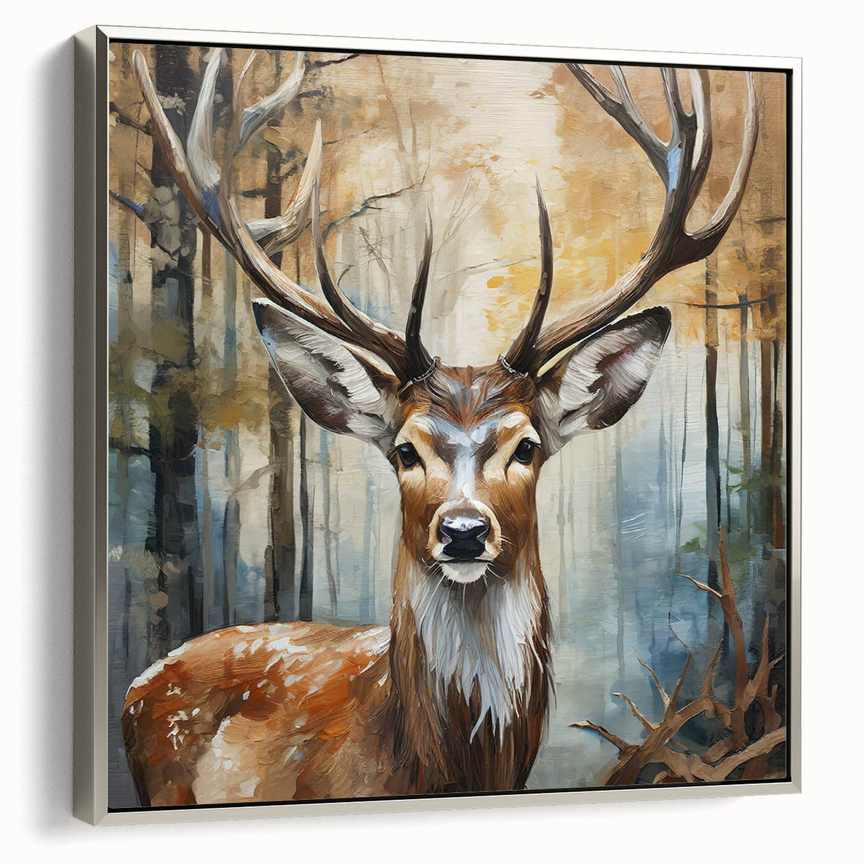Silver-framed wall art showcasing a side view of an elegant antelope design, perfect for adding a touch of wildlife-inspired decor to any room.