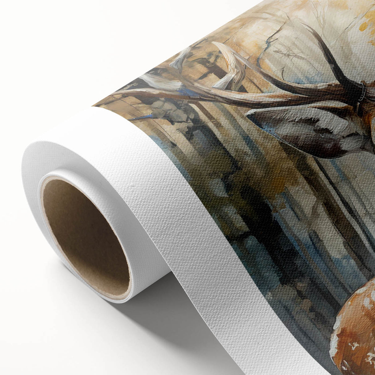Antelope-themed wall art design printed on rolled canvas, showcasing vibrant colors and intricate details, perfect for nature-inspired decor.