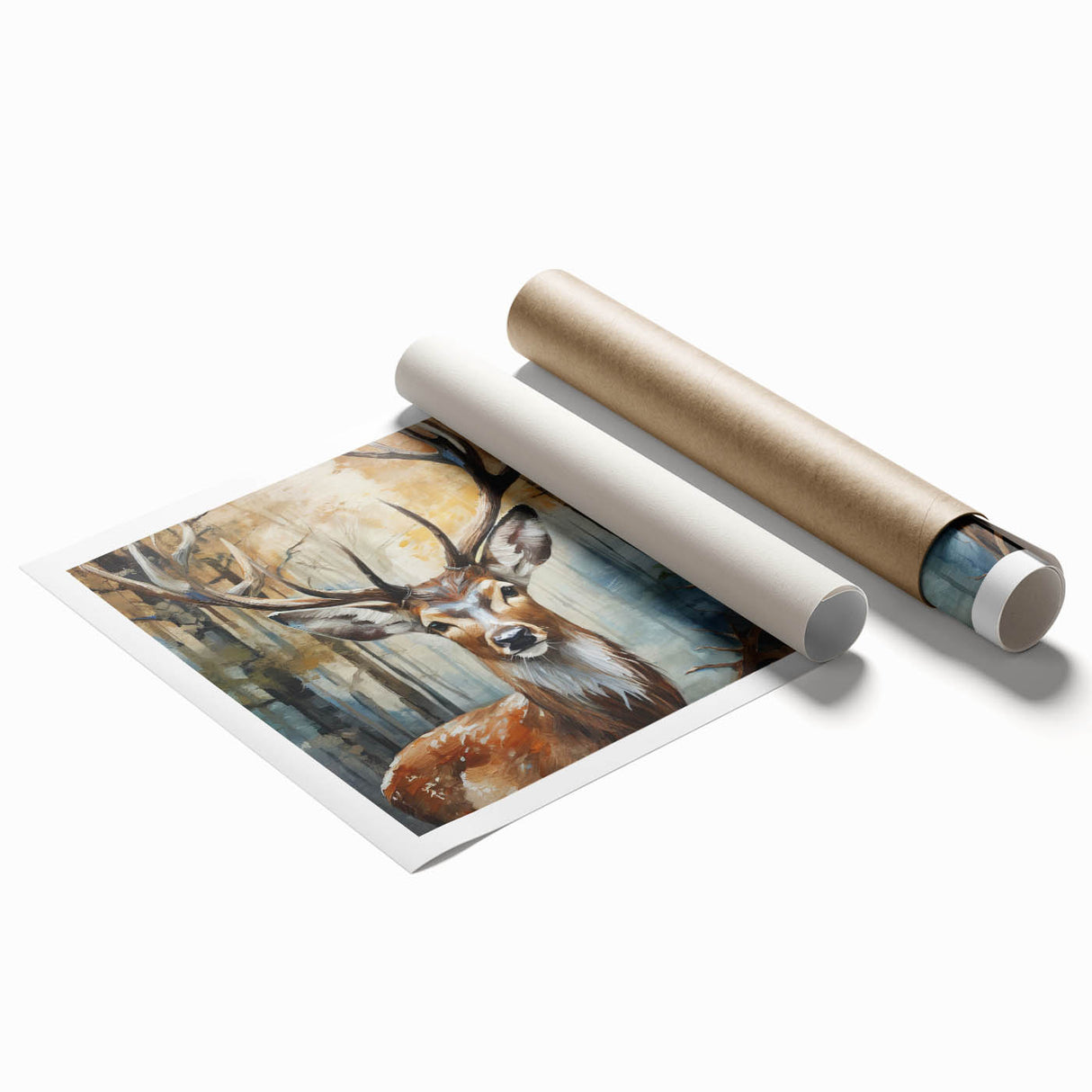 Rolled print of an elegant antelope design, showcasing vibrant colors and intricate details, ideal for wildlife-themed decor and art enthusiasts.