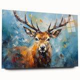 Side view of a vibrant acrylic glass wall art piece featuring a detailed antelope design, showcasing rich colors and intricate patterns, perfect for nature-themed decor.