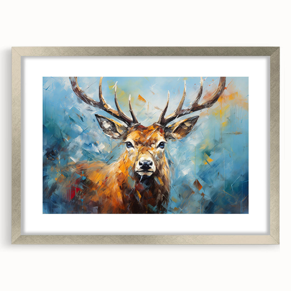 Framed wall art showcasing a silver-matted antelope design, perfect for wildlife enthusiasts. This elegant piece adds a touch of nature-inspired decor to any room.