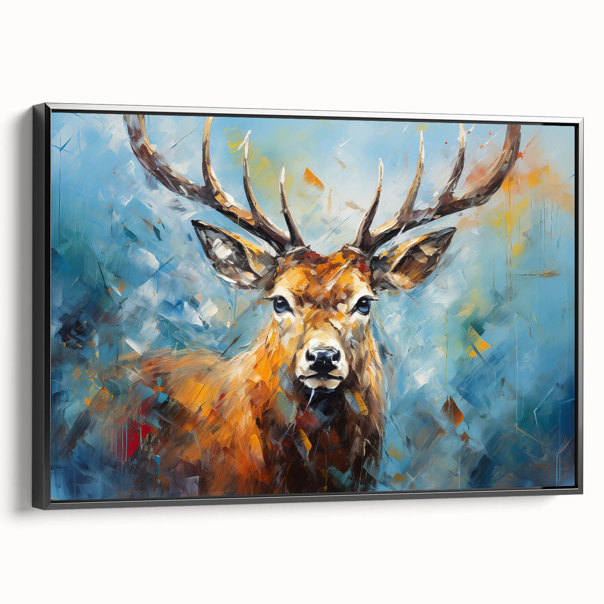 Framed wall art featuring a striking antelope design on textured canvas, showcasing intricate details and natural colors, perfect for wildlife enthusiasts' decor.