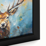 Close-up of a framed canvas wall art featuring a vibrant design of an antelope in a natural setting, showcasing rich colors and intricate details, perfect for wildlife enthusiasts.