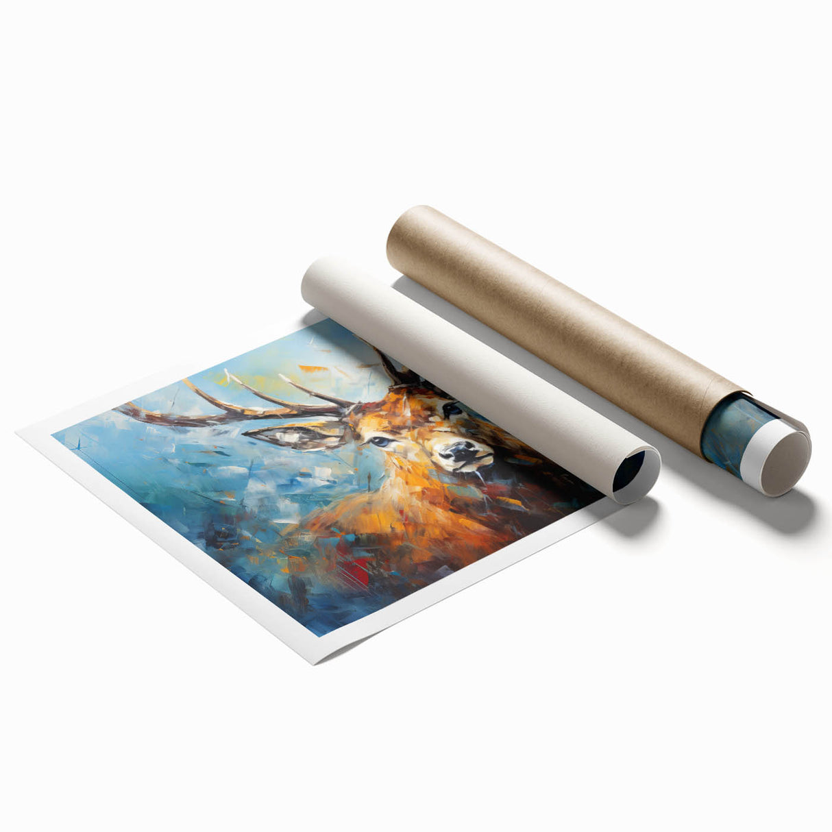 Stylish rolled print showcasing a vibrant antelope design inspired by wildlife, perfect for home décor, featuring earthy tones and intricate details.