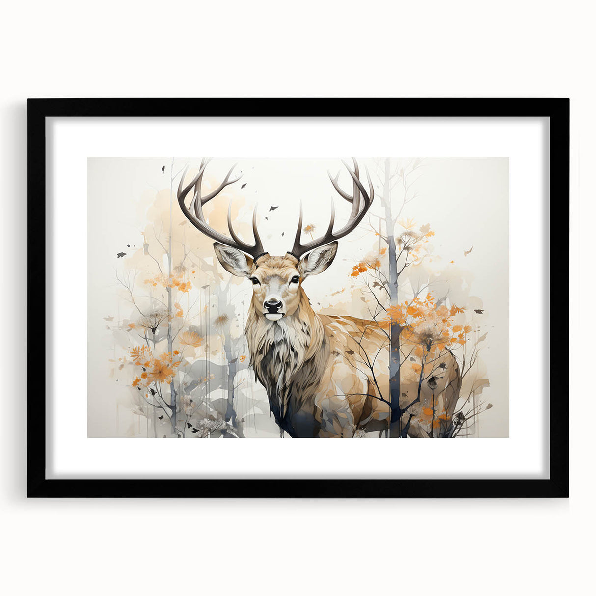 Black-framed wall art featuring an elegant antelope design, showcasing intricate details and vivid colors, perfect for enhancing home decor with a touch of wildlife.