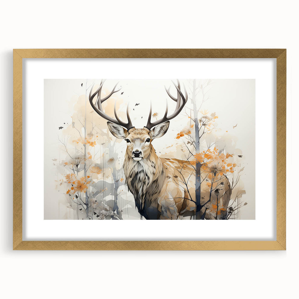 Elegant framed wall art showcasing a detailed antelope design in a gold mat and frame, perfect for adding a touch of wildlife elegance to home decor.