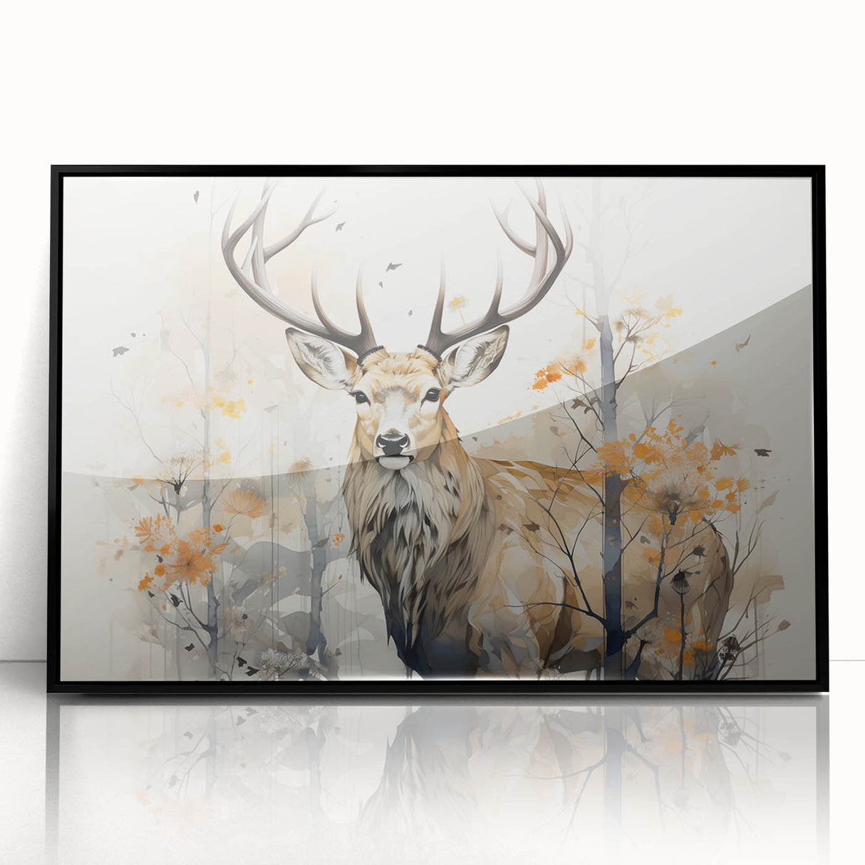 Framed acrylic wall art showcasing a striking antelope design against a black background, perfect for enhancing home decor with a touch of wildlife elegance. This vibrant piece adds an artistic flair to any living space, ideal for animal lovers and art enthusiasts alike.