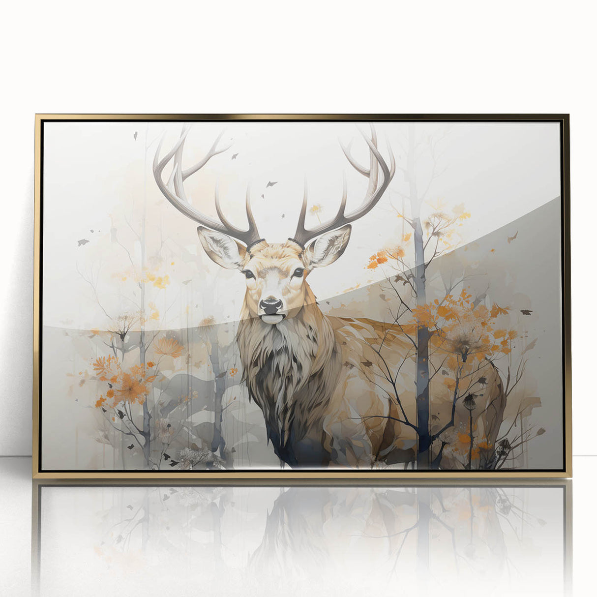 Framed wall art featuring a stunning gold-accented antelope design, showcasing intricate details and a vibrant color palette, perfect for enhancing home decor.