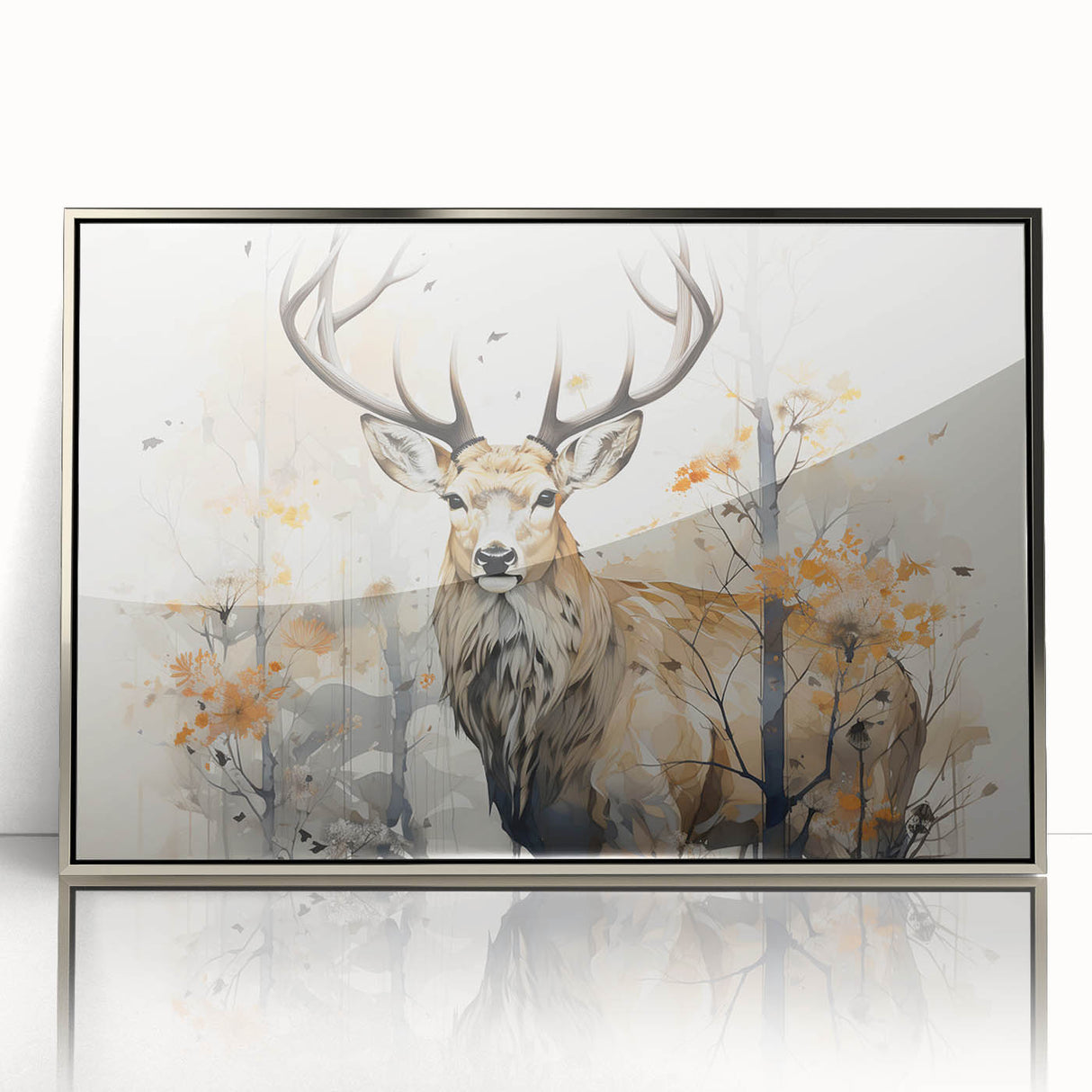 Framed wall art featuring a detailed silver-acrylic design of an antelope, showcasing intricate patterns and textures, perfect for wildlife enthusiasts and home decor.