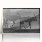 Framed wall art showcasing a vibrant antelope design, elegantly displayed with a silver border, perfect for enhancing modern home decor and wildlife enthusiasts' collections.