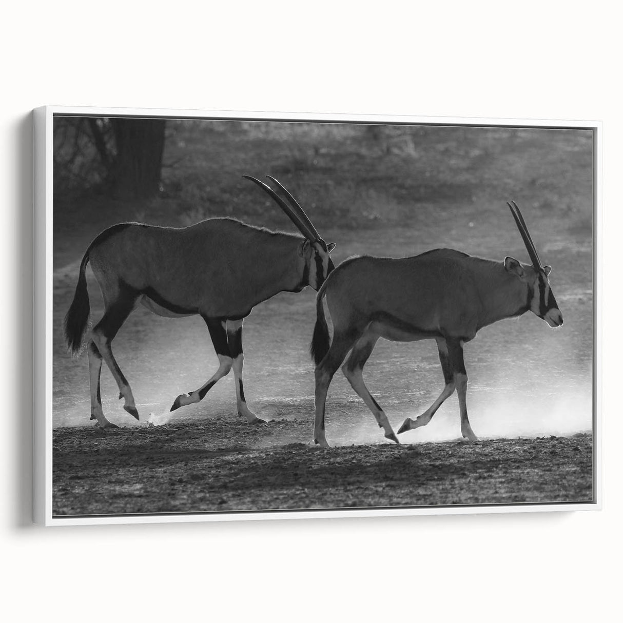 Framed wall art showcasing a side view of an antelope in a natural setting, featuring earthy tones and intricate details, perfect for wildlife enthusiasts.