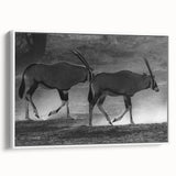 Framed wall art showcasing a side view of an antelope in a natural setting, featuring earthy tones and intricate details, perfect for wildlife enthusiasts.