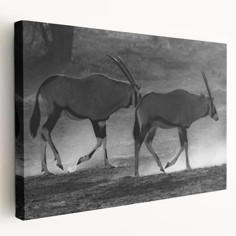 Stretched canvas wall art depicting a side view of a graceful antelope in a natural setting, showcasing earthy tones and intricate details, perfect for wildlife lovers.