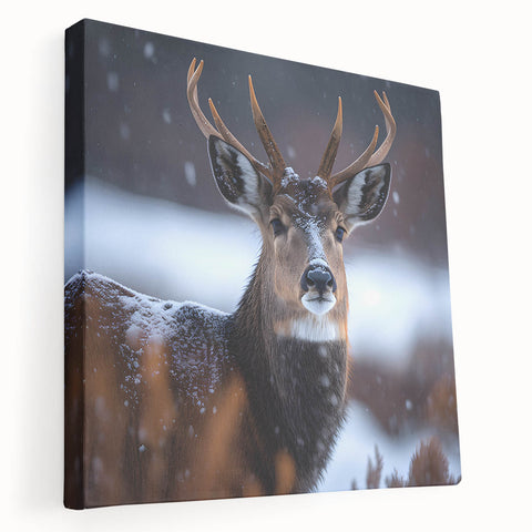 Stretched canvas artwork showcasing a side view of a graceful antelope in a natural setting, featuring earthy tones and intricate details, perfect for wildlife enthusiasts.
