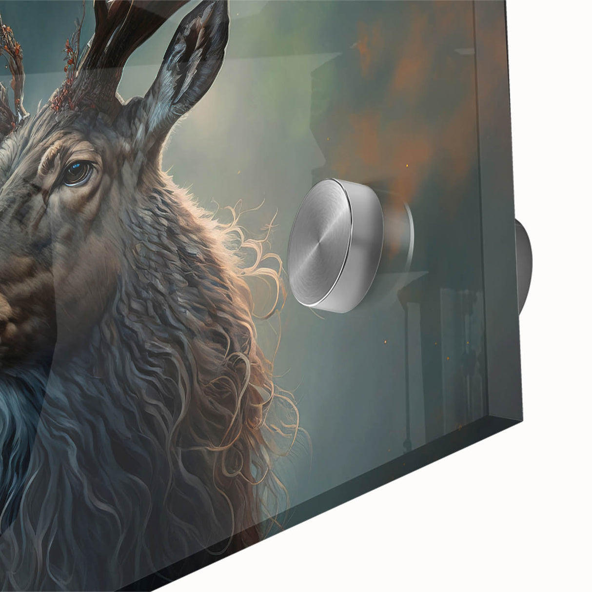 Close-up of a vibrant antelope wall art design, showcasing intricate details and rich colors on acrylic glass, perfect for wildlife decor enthusiasts.