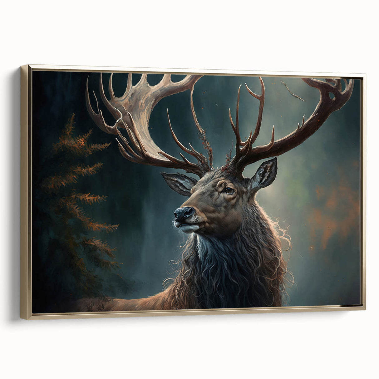 Framed canvas wall art showcasing a striking antelope design in gold tones, set against a textured background, perfect for enhancing modern home decor.