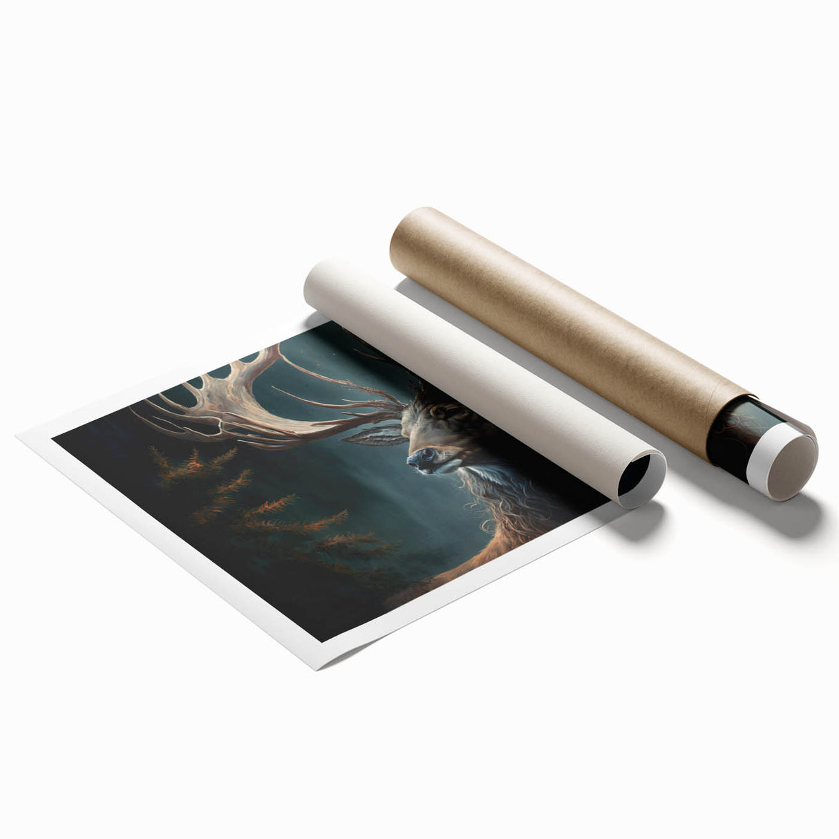 Antelope wall art design featuring vibrant colors and intricate details, showcasing wildlife aesthetics. Ideal for nature enthusiasts, presented as a rolled print.