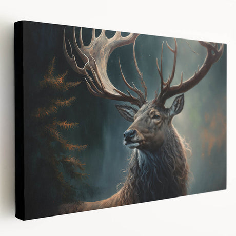 Side view of a stretched canvas wall art piece featuring an elegant antelope design, showcasing warm earth tones and intricate detailing, perfect for wildlife enthusiasts.