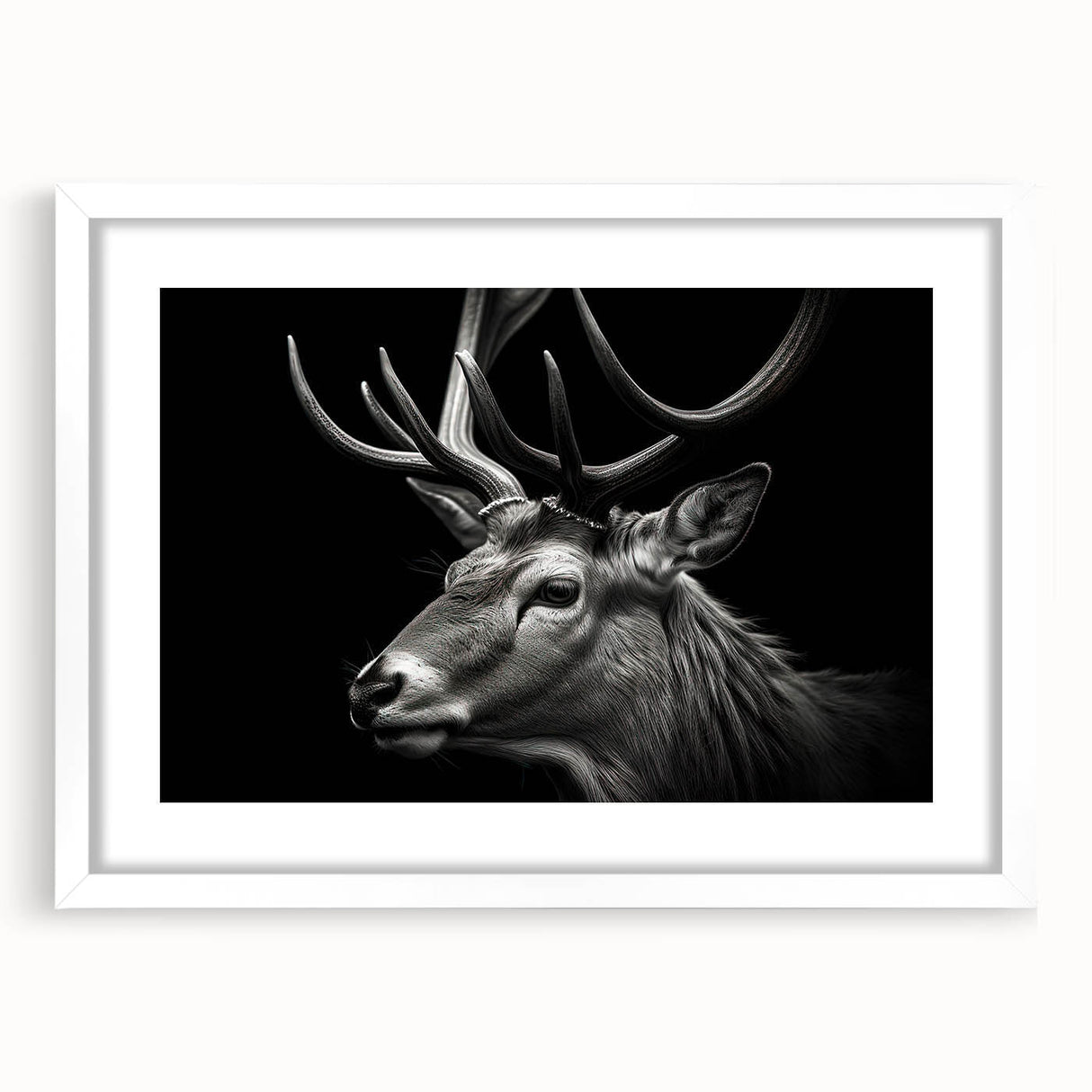 Antelope-themed wall art design in a sleek white frame, featuring intricate details and vibrant colors, perfect for adding a touch of wildlife elegance to any room.