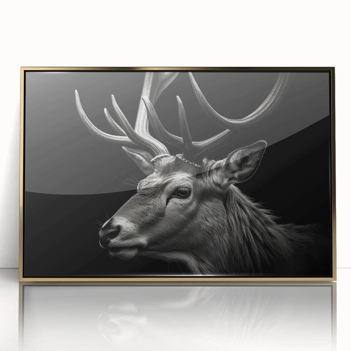 Framed wall art featuring a stunning antelope design with intricate details, vibrant colors, and a sleek gold frame, perfect for enhancing living spaces or offices.