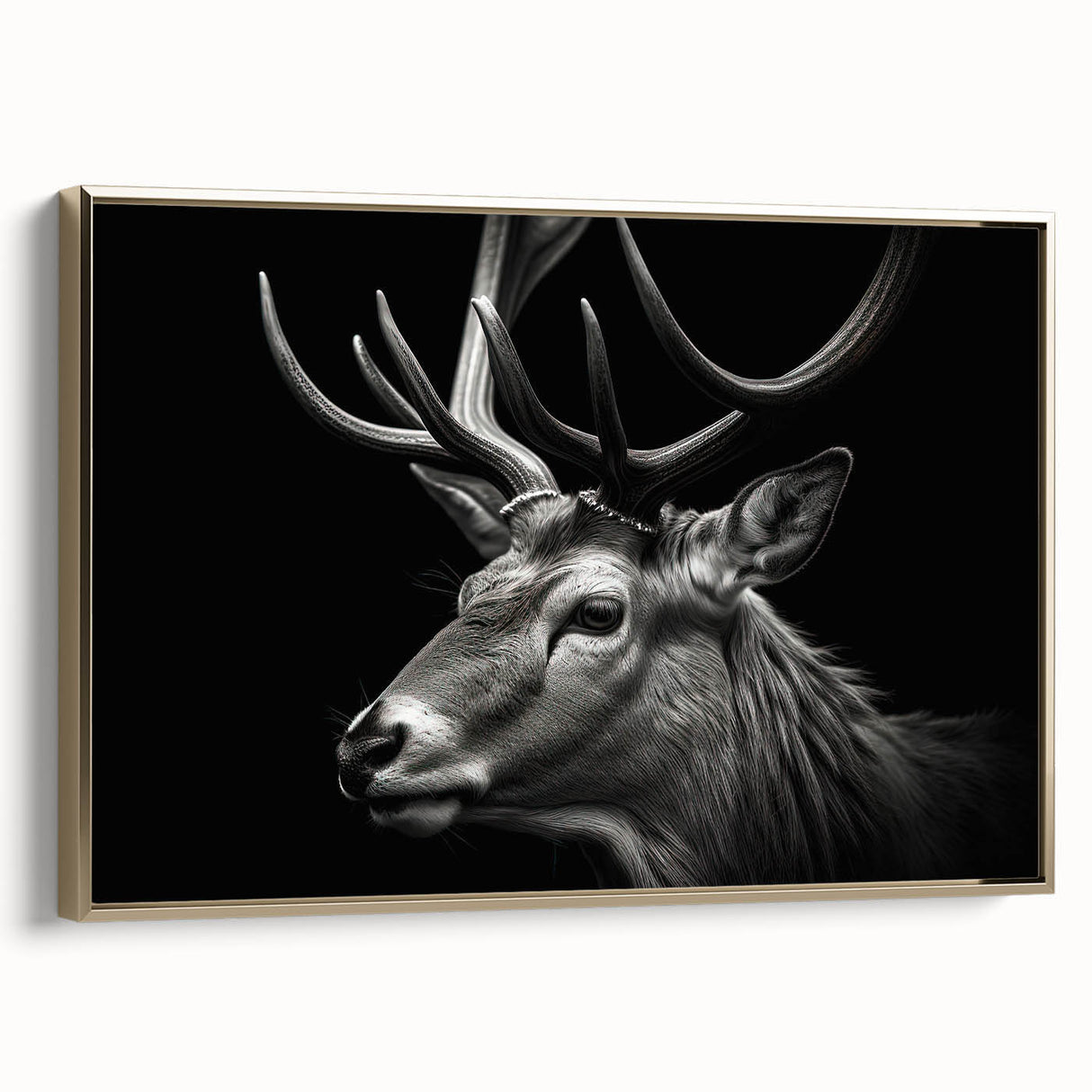 Framed canvas wall art featuring a striking gold-colored antelope design, showcasing intricate details and textures, perfect for enhancing modern home decor.