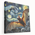 Stretched canvas art featuring a bat design, showcasing intricate details and vibrant colors. Perfect for wildlife enthusiasts, this wall art adds a unique touch to any room.