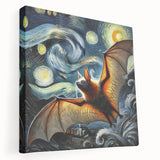 Stretched canvas art featuring a bat design, showcasing intricate details and vibrant colors. Perfect for wildlife enthusiasts, this wall art adds a unique touch to any room.