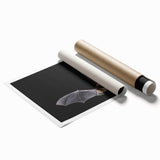Bat-themed wall art print showcasing intricate wildlife design in vibrant colors, featuring a rolled format for easy display and transport, perfect for nature enthusiasts.