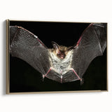 Framed canvas wall art depicting a stylized bat design in gold tones, showcasing intricate details and a modern aesthetic, perfect for wildlife enthusiasts.