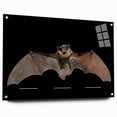 Acrylic glass wall art featuring a whimsical bat design from the "Animals of the Wild" collection, displayed in a side view with decorative pins, perfect for enhancing home decor.