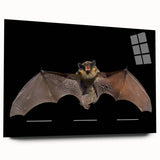 Acrylic glass wall art depicting a detailed bat design, showcasing intricate textures and vibrant colors, ideal for wildlife enthusiasts and modern decor.