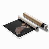 Stylish rolled print of a bat design wall art piece from the 'Animals: A Wild Life' collection, showcasing intricate details and vibrant colors, perfect for nature lovers' decor.