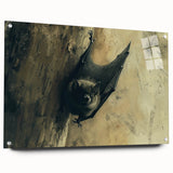 Side view of a vibrant acrylic glass wall art piece featuring a bat design, showcasing intricate details and colors, ideal for wildlife enthusiasts and home decor.