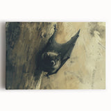 Stretched canvas wall art featuring a striking bat design, showcasing intricate details and vibrant colors, perfect for wildlife enthusiasts and home decor.