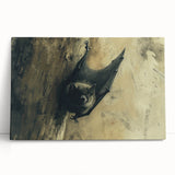 Stretched canvas wall art featuring a striking bat design, showcasing intricate details and vibrant colors. Perfect for wildlife enthusiasts and modern decor.
