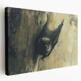 Stretched canvas wall art featuring a detailed bat design, showcasing intricate textures and vibrant colors, ideal for wildlife enthusiasts and home decor.