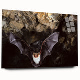 Acrylic wall art showcasing a vibrant bat design from the "Animals A Wild Life" collection, displayed in a side view to highlight its sleek finish and detailed artwork. Perfect for nature enthusiasts and modern decor.
