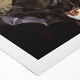 Vibrant wall art featuring a bat design, showcasing intricate details and bold colors, printed on high-quality rolled canvas for home decor enhancement.