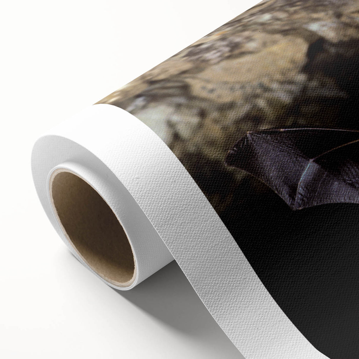 Rolled canvas showcasing a vibrant bat design from the "Animals of the Wild" collection, featuring intricate details and rich colors, perfect for nature-inspired decor.