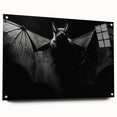 Side view of a bat-themed wall art design, featuring intricate details on acrylic glass, pinned to display an artistic animal collection, perfect for wildlife enthusiasts.