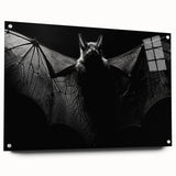 Side view of a bat-themed wall art design, featuring intricate details on acrylic glass, pinned to display an artistic animal collection, perfect for wildlife enthusiasts.